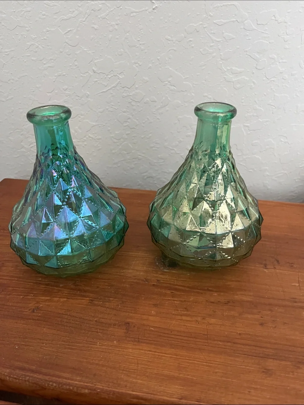 Vintage Carnival Glass quilted Iridescent Pattern Choice of Blue or Green